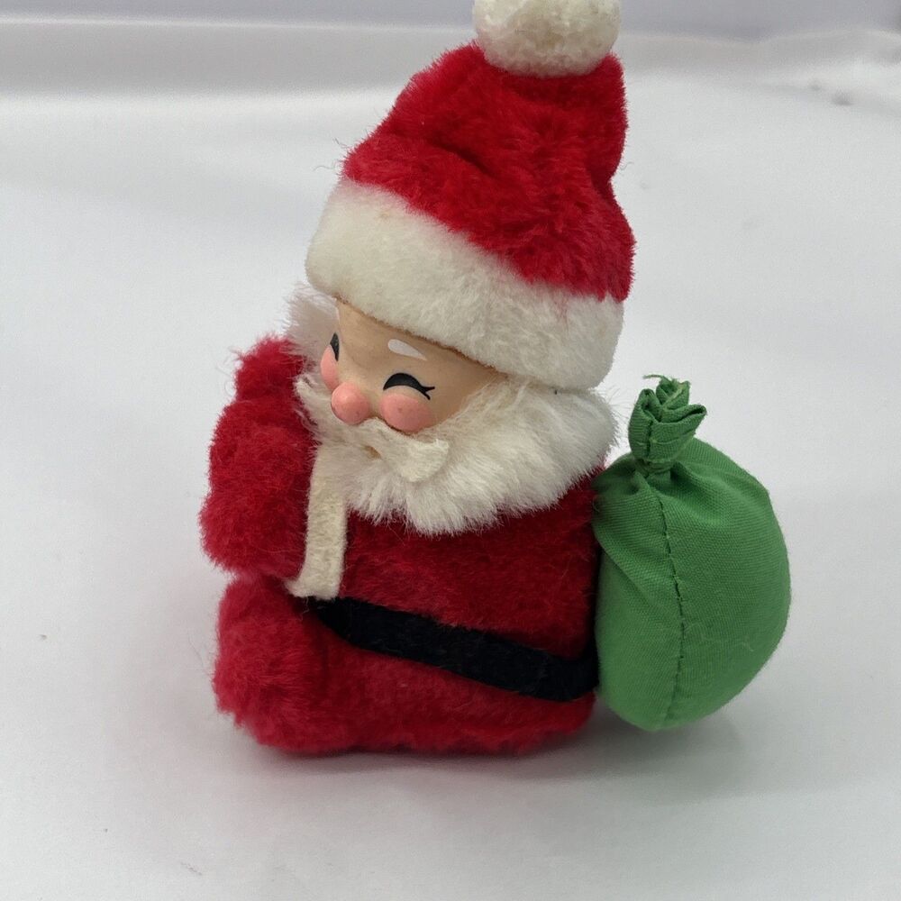 Vintage Dakin Mini Santa Hugger Clip-On Christmas Decor Plush Pixie Rubber Face